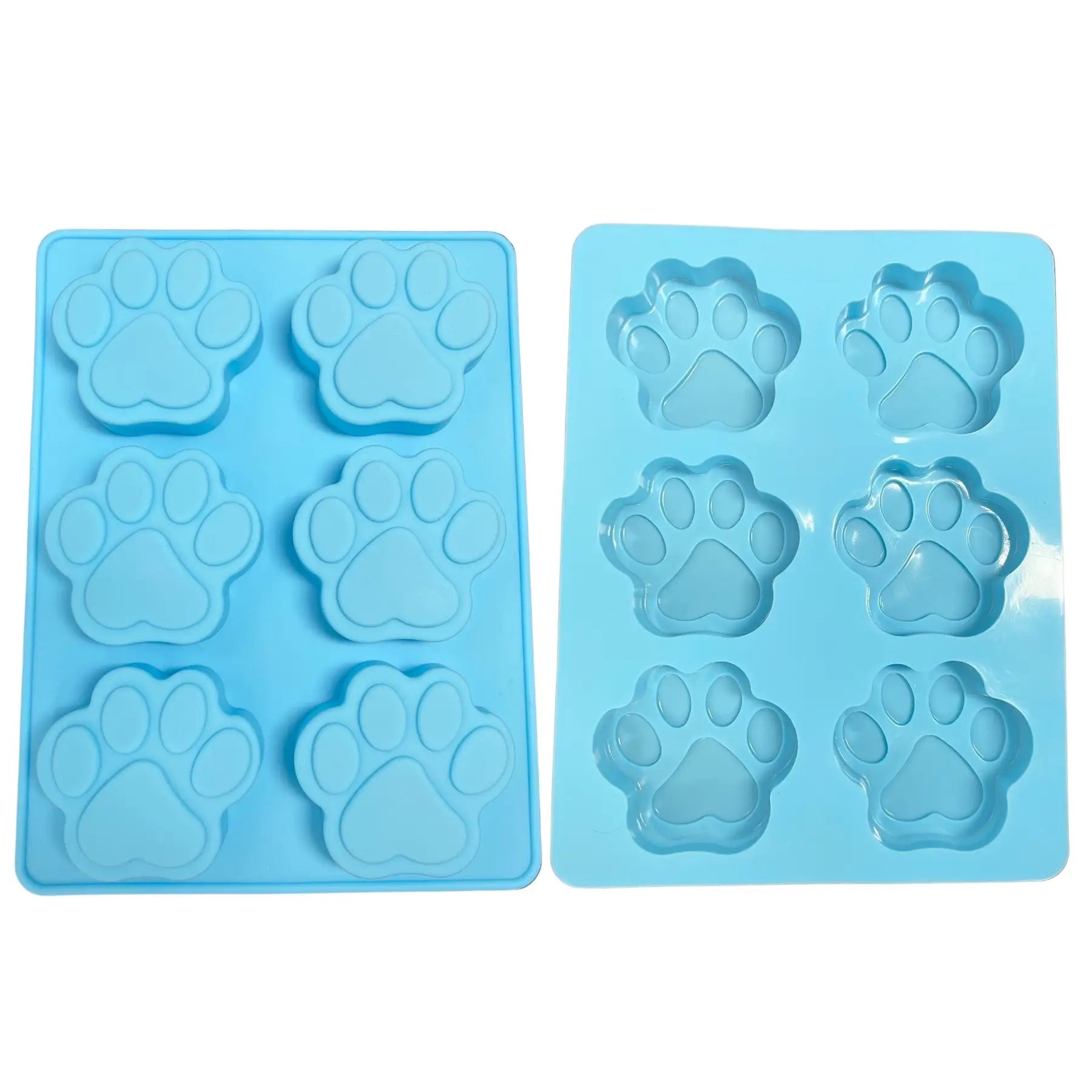 Paws silicone dog treat mould - blue, two sizes shown